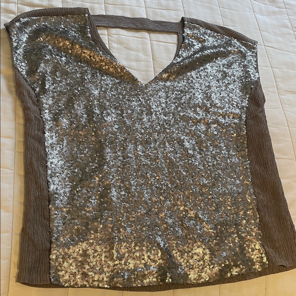 Stella & Dot Silver Sequin Blouse - Picture 1 of 4